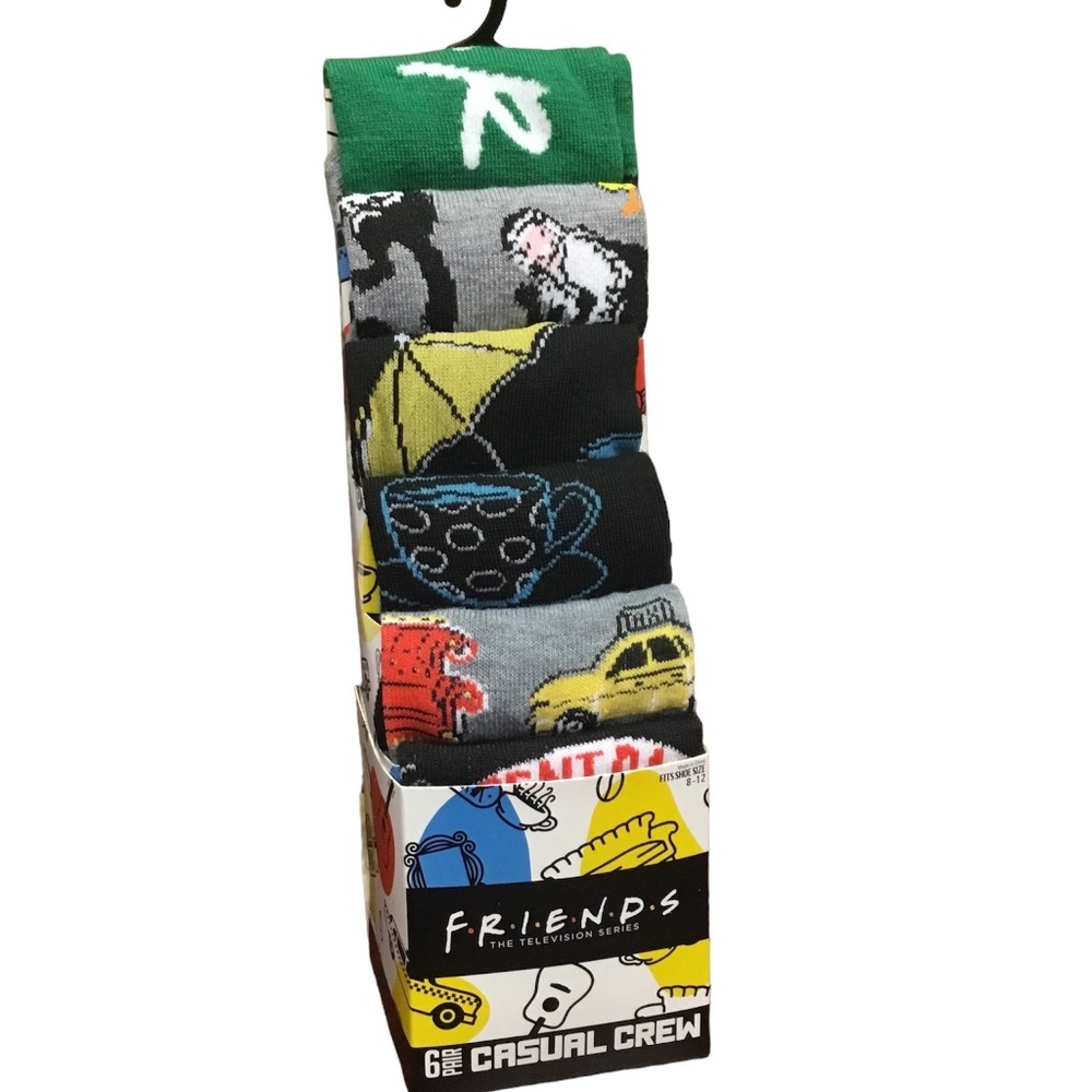 Friends TV show socks, 6 pairs, new, unisex, size 8-12